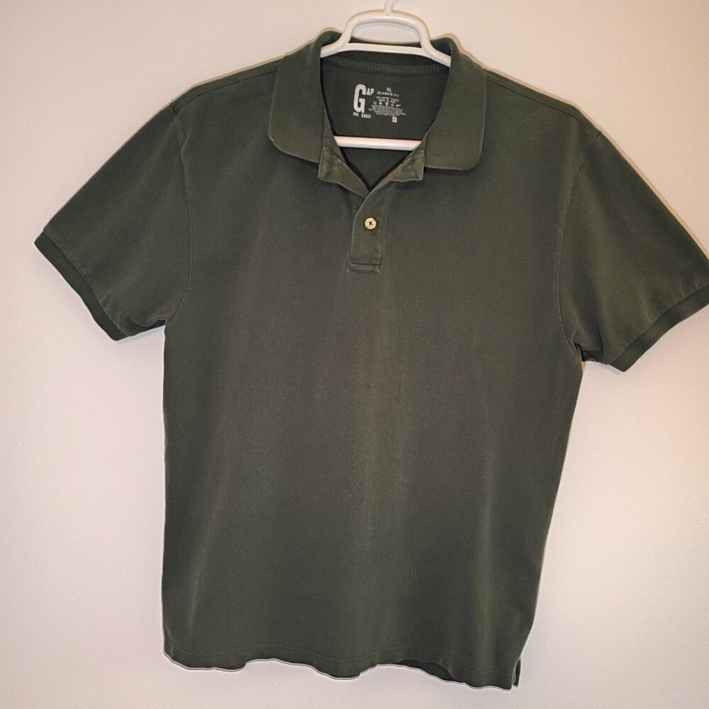 Shirt, Polo, Short, Gap, Dark Green, XL
